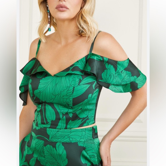 Marciano Emerald Green-Black Cold-Shoulder Crop Top - Size XS - Picture 4 of 12